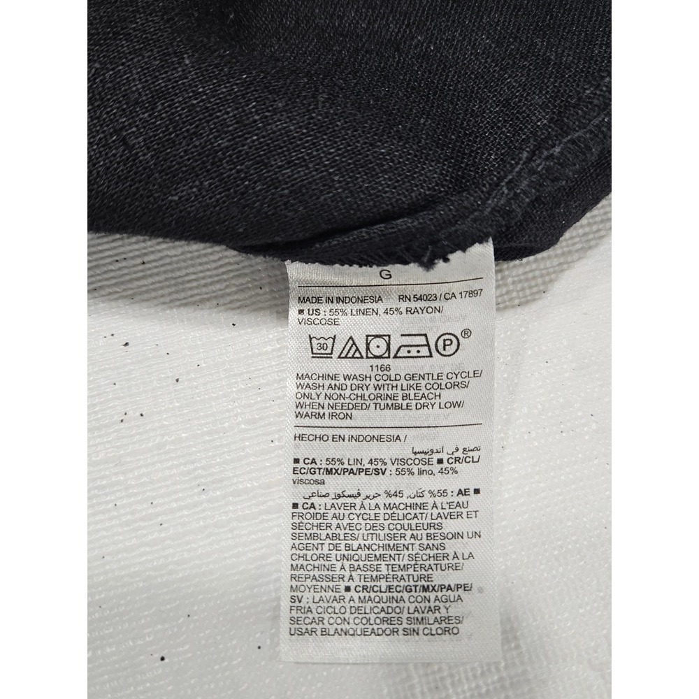 Old Navy Black Linen Blend Short Puff Sleeve Button Down Shirt Dress Pockets - Picture 6 of 10